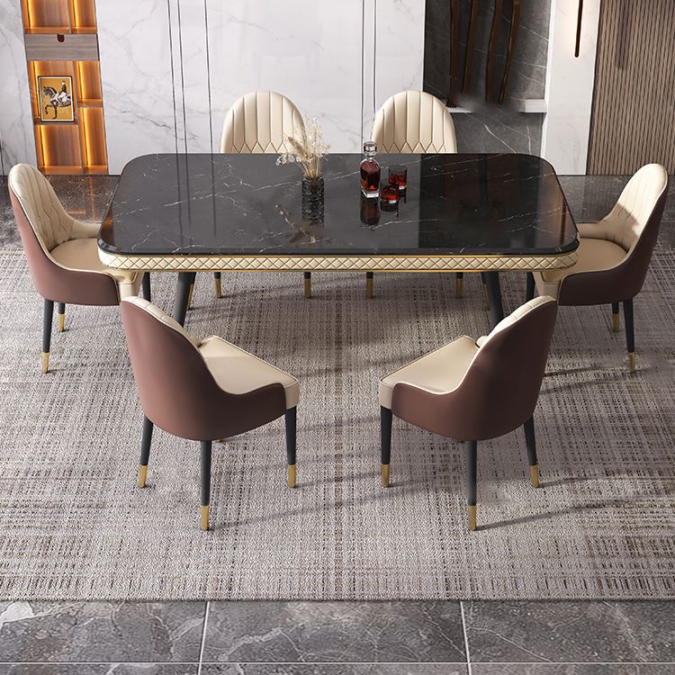 Dining Room Sets Contemporary with Sintered Stone Table and Cushion Chairs