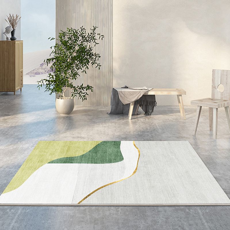 Contemporary Green Carpet Polyester Pattern Carpet Stain Resistant Carpet for Home Decor