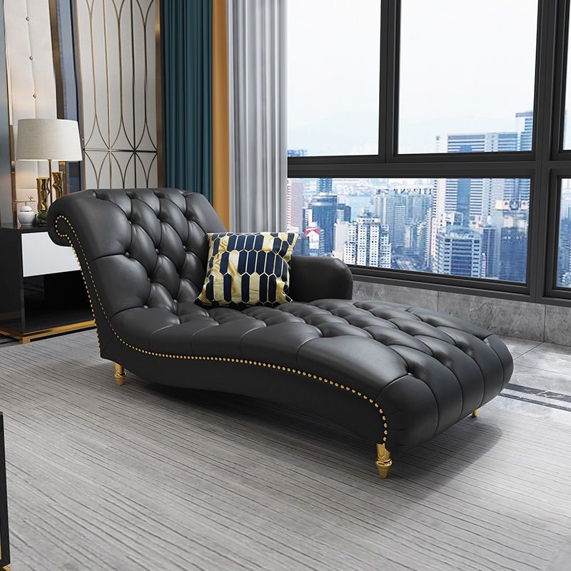 Glam Genuine Leather Chaise Lounge Living Room Chaise with One Armed