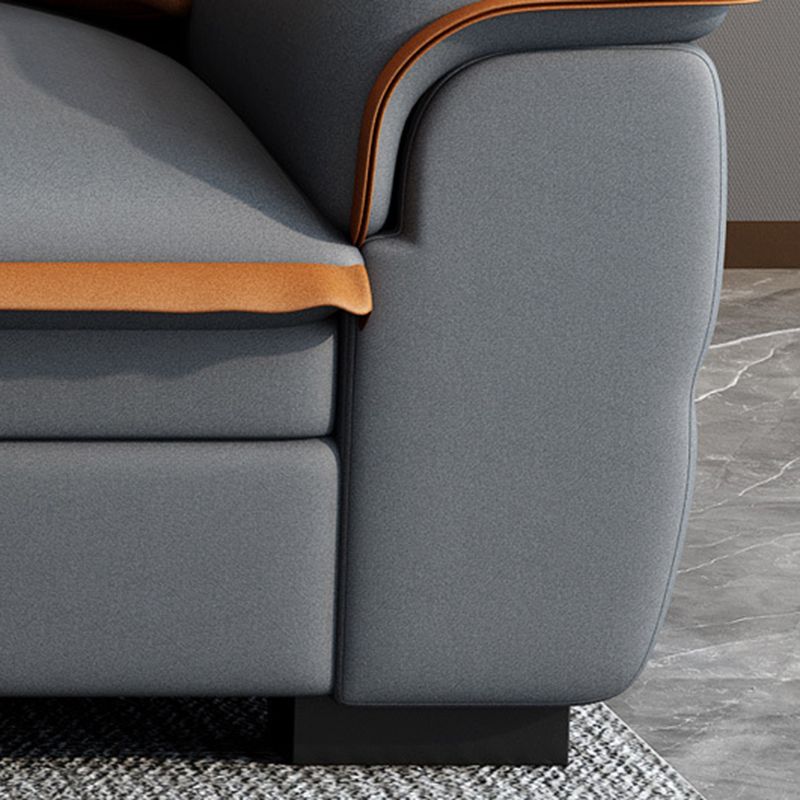 Tufted Pillow Top Arm Sectional Stain Resistant Sectional Gray Faux Leather