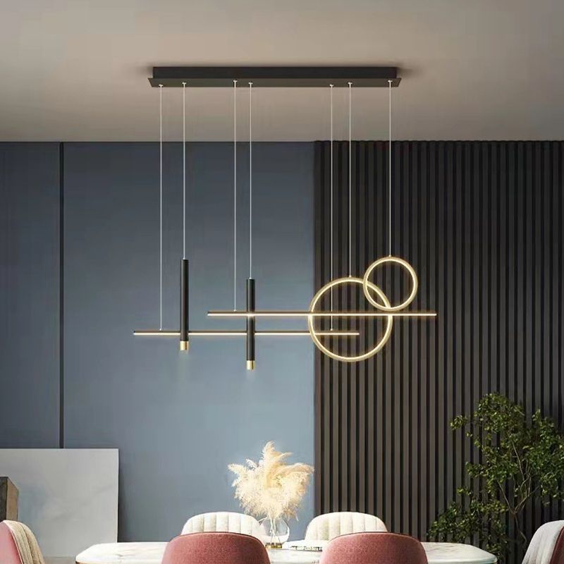 6-Light Contemporary Black/Golden Island Lighting LED Ceiling Light for Kitchen