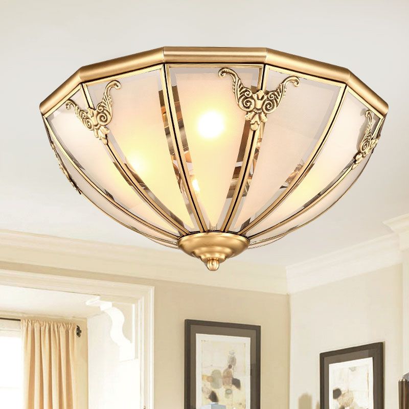 Colonial Classic Ceiling Fixture Copper Bowl Ceiling Light with White Glass Shade