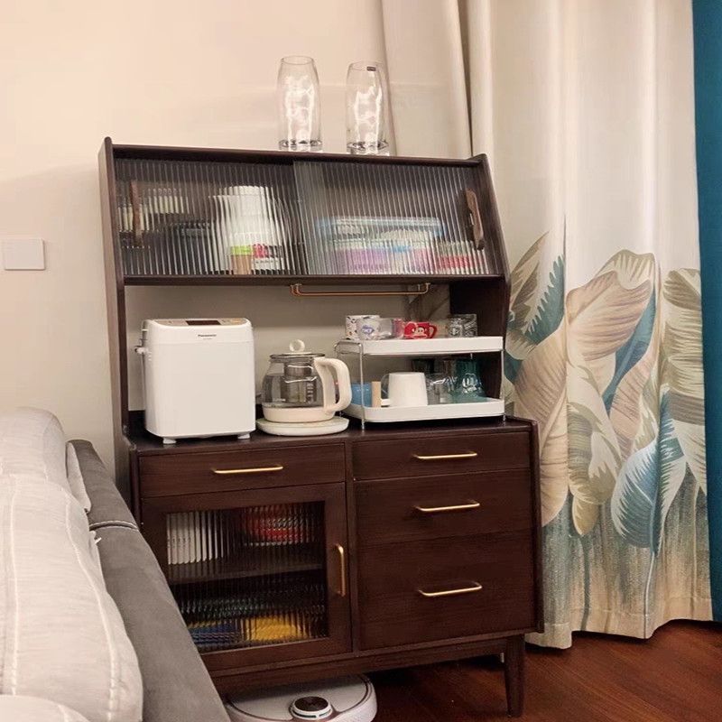 Modern Sideboard Solid Wood Glass Doors Cabinets with Sliding Door