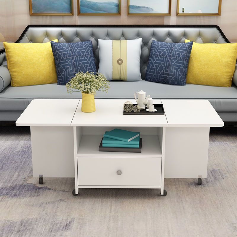 Rectangular Coffee Table Wooden Folding Cocktail Table with Casters