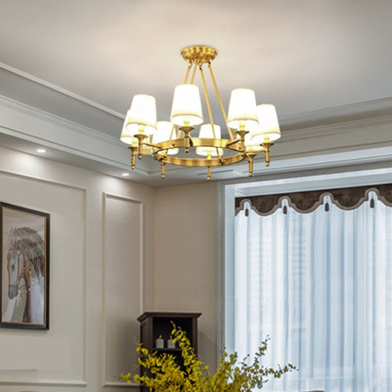 Metallic Candlestick Chandelier Lighting Classic Living Room Pendant Light with Bucket Fabric Shade