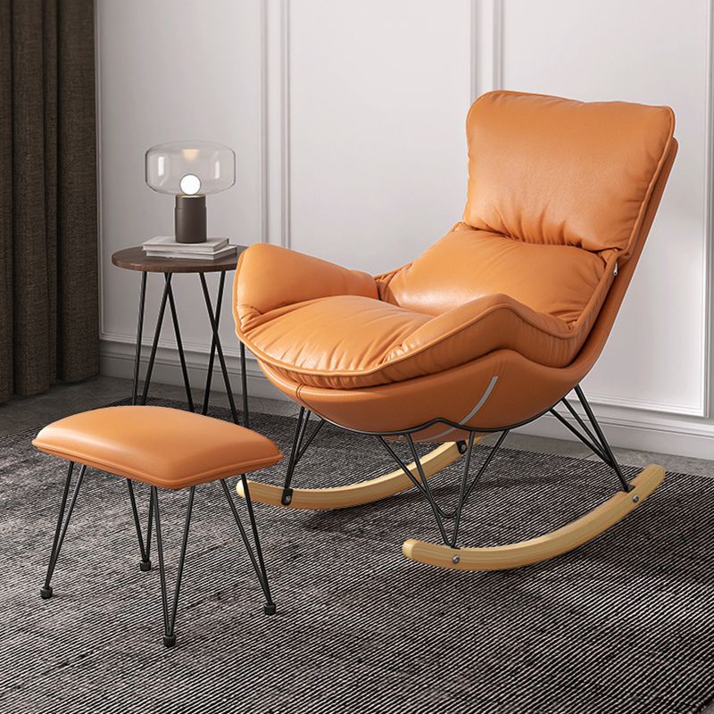 Wing Back Rocking Chair Solid Wood Rocker Chair with Ottoman