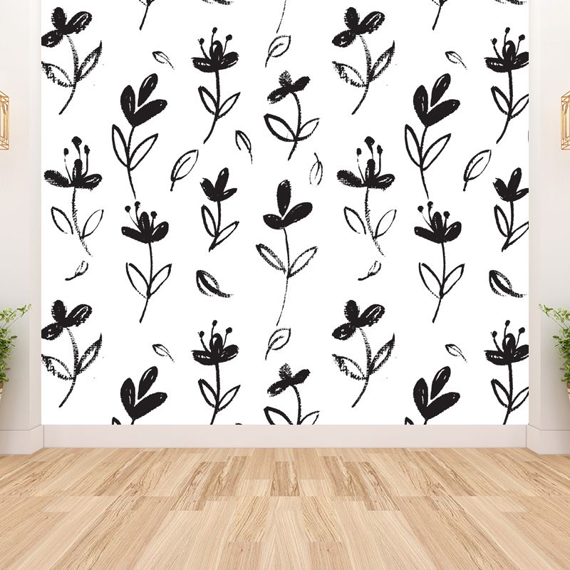 Full Size Botanical Mural Wallpaper Moisture Resistant Modern Bedroom Wall Covering