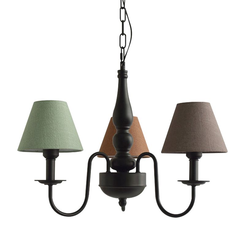 Three Lights Bucket Shade Chandelier Kids Metal Hanging Light for in Black for Kindergarten