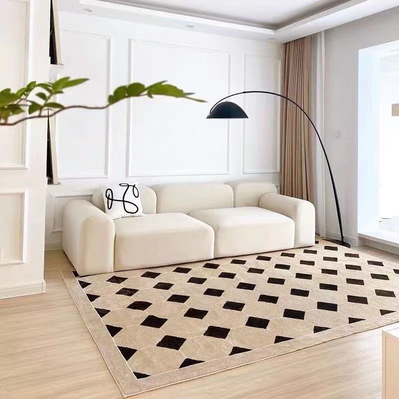 Black Lozenge Rug Polyester Modern Rug Washable Rug for Home Decor