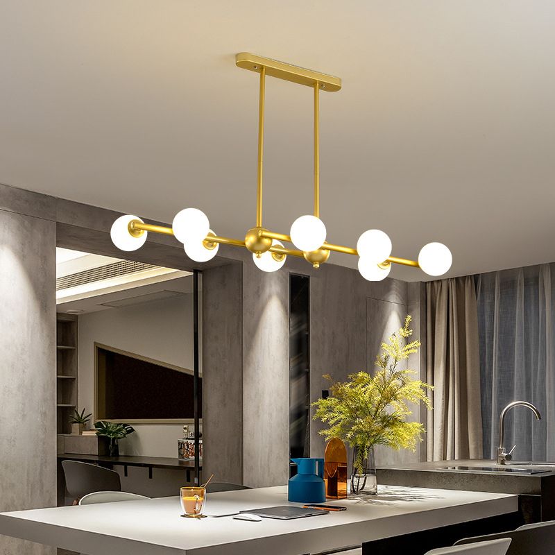 Glass Shade Island Light Fixture Contemporary Gold Suspension Light for Dining Room