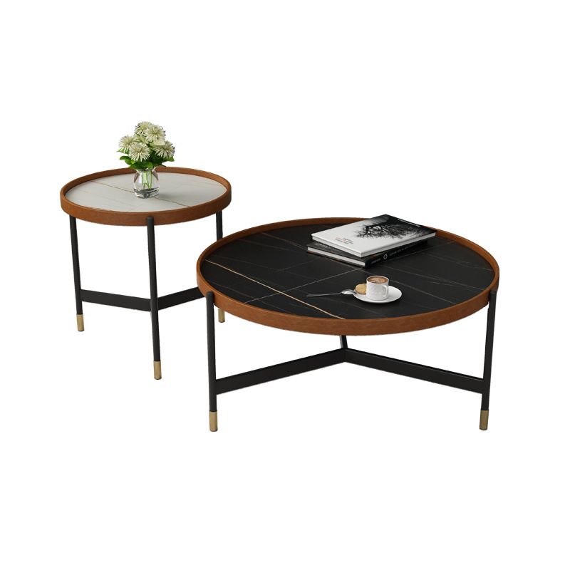 Modern Tray Top 3 Legs Coffee Table Slate and Steel Round Table