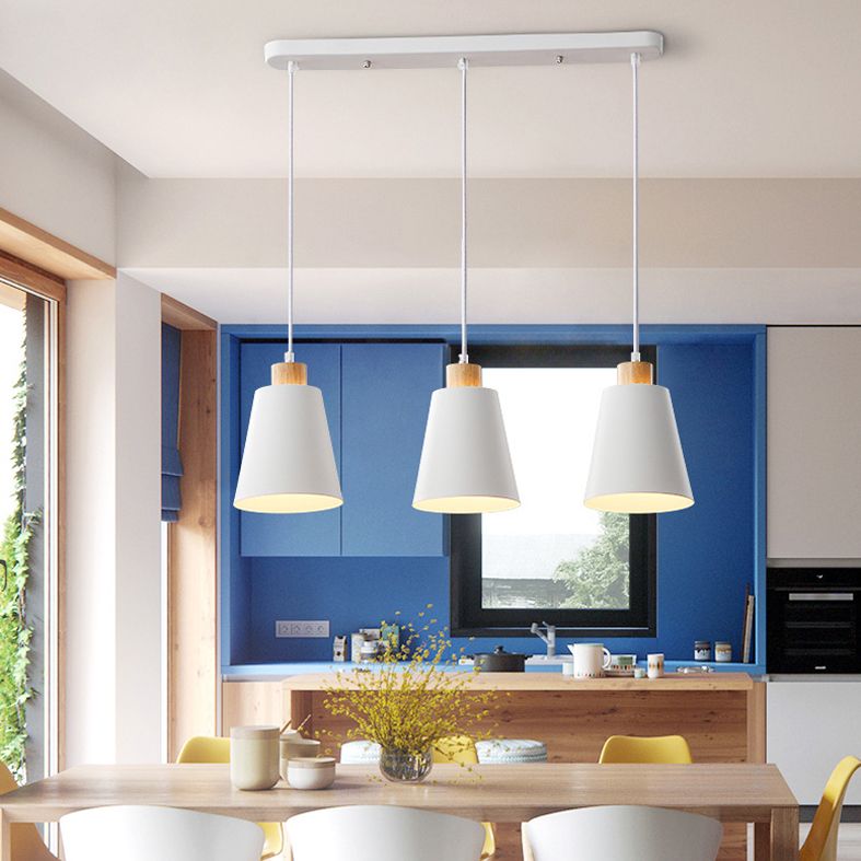 Conical Dinning Room Hanging Ceiling Light Wood Minimalist Style Hanging Lamp Kit