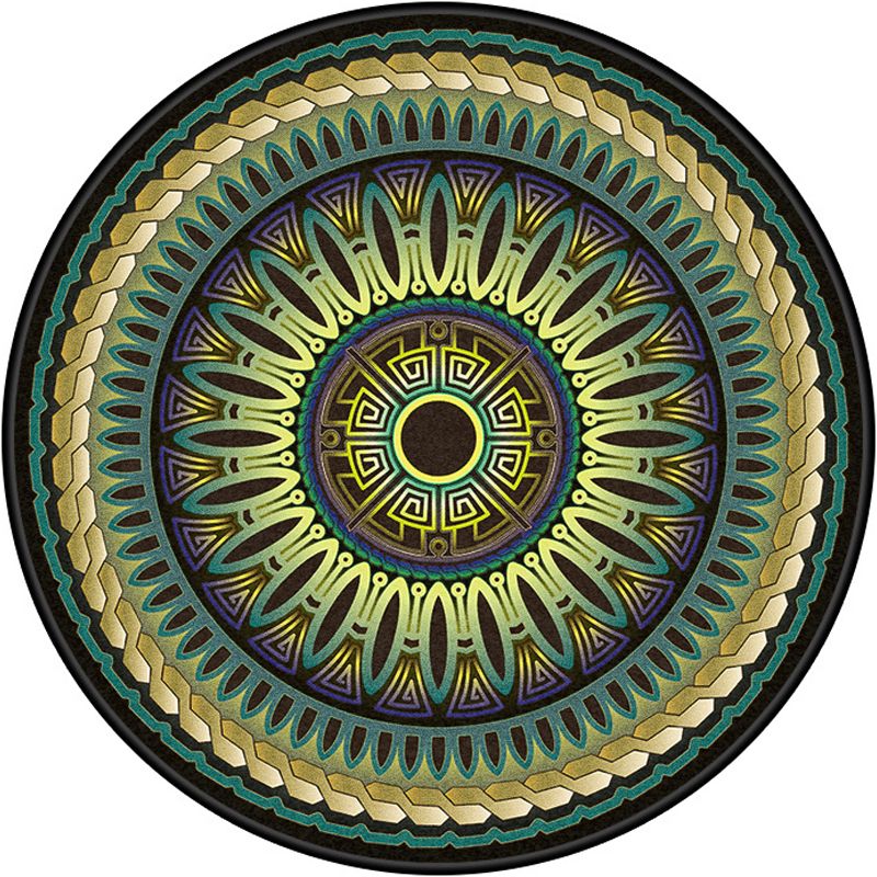 Multicolor Concentric Round Rug Polypropylene Moroccan Rug Non-Slip Washable Pet Friendly Carpet for Living Room