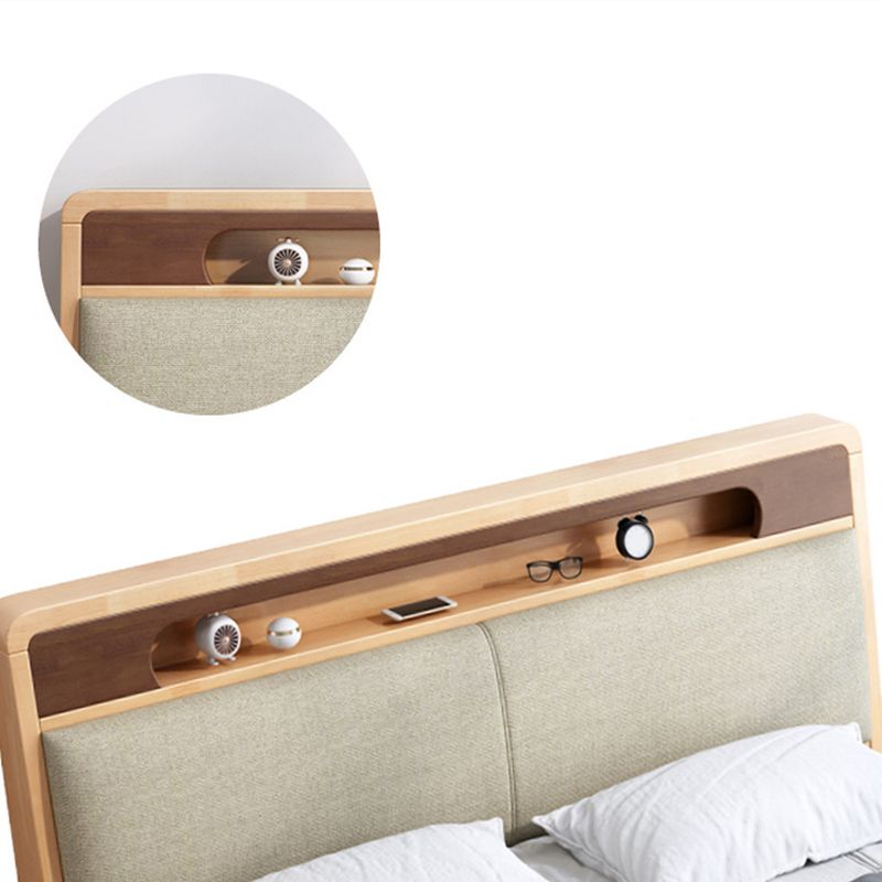 Upholstered Headboard Standard Bed Wood and Upholstered Bed Frame Natural