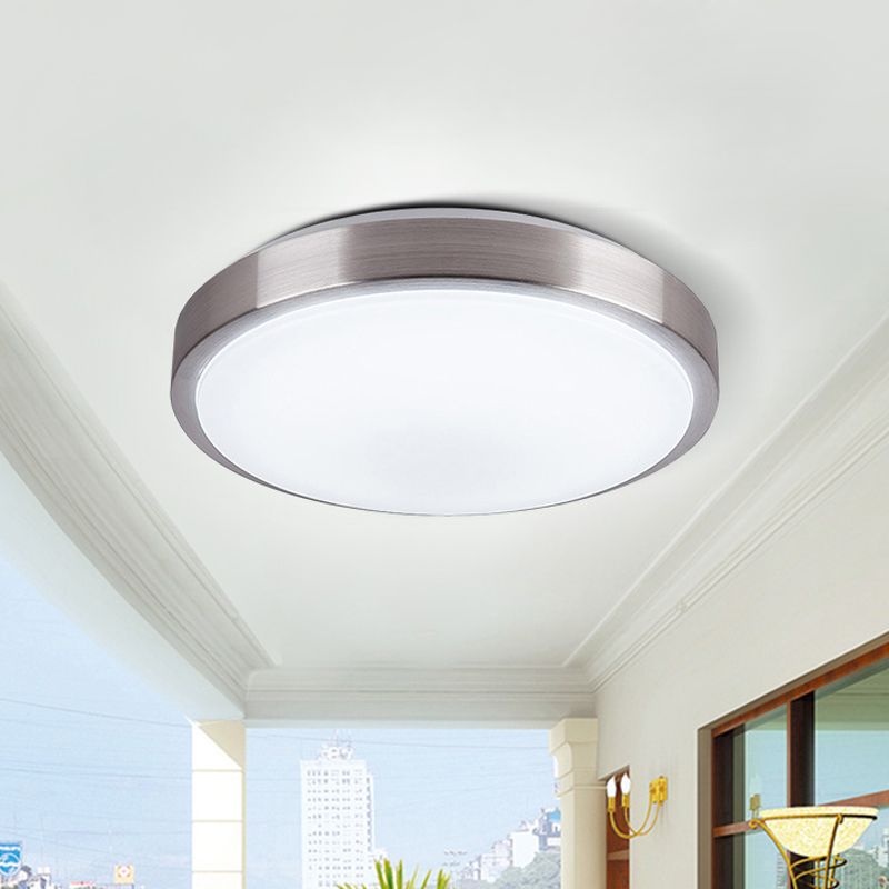 Aluminum Round Flush Light with Acrylic Diffuser Modern Warm/White Light LED Balcony Ceiling Mounted Light in Silver, 8"/11.5" Dia