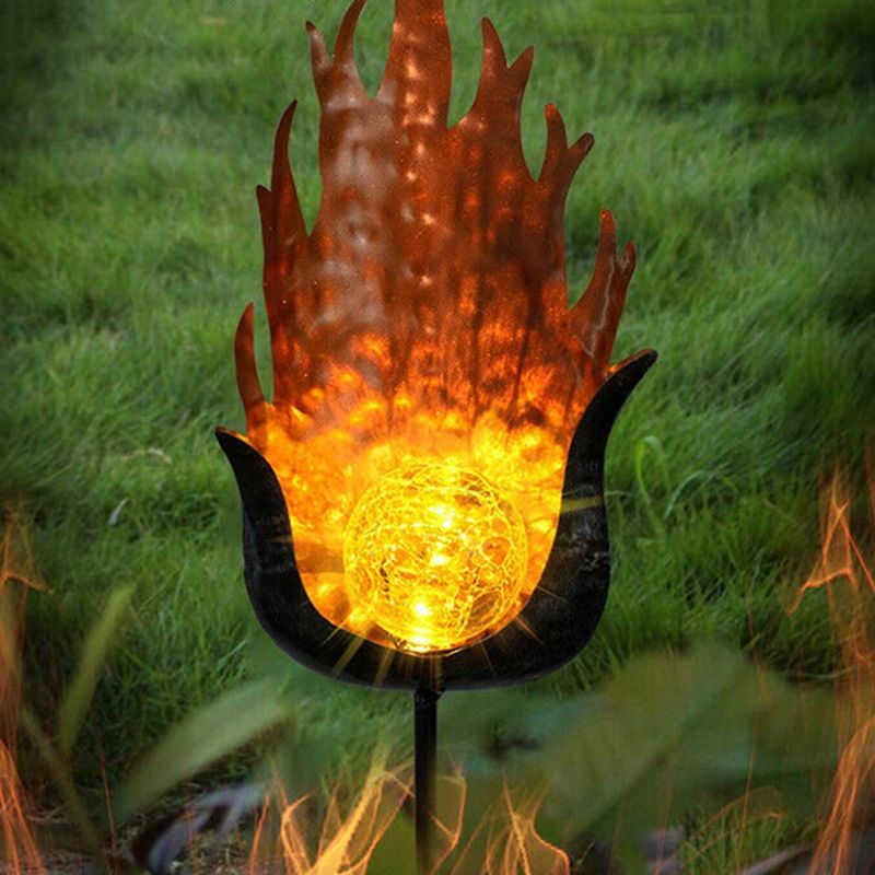 Black Cut out Solar Landscape Light Art Decor Metal LED Stake Lighting for Backyard
