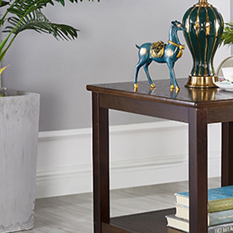 Rubberwood Double Tier End Table, Brown End Table with Storage