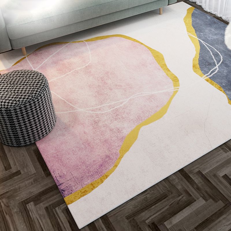 Calming Bedroom Rug Multi-Colored Colorblock Carpet Polyster Easy Care Washable Pet Friendly Indoor Rug