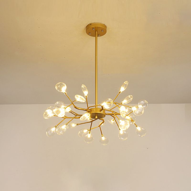 Leaf-Shaped Chandelier Light Modernist Metal LED Brass Pendant Lighting Fixture