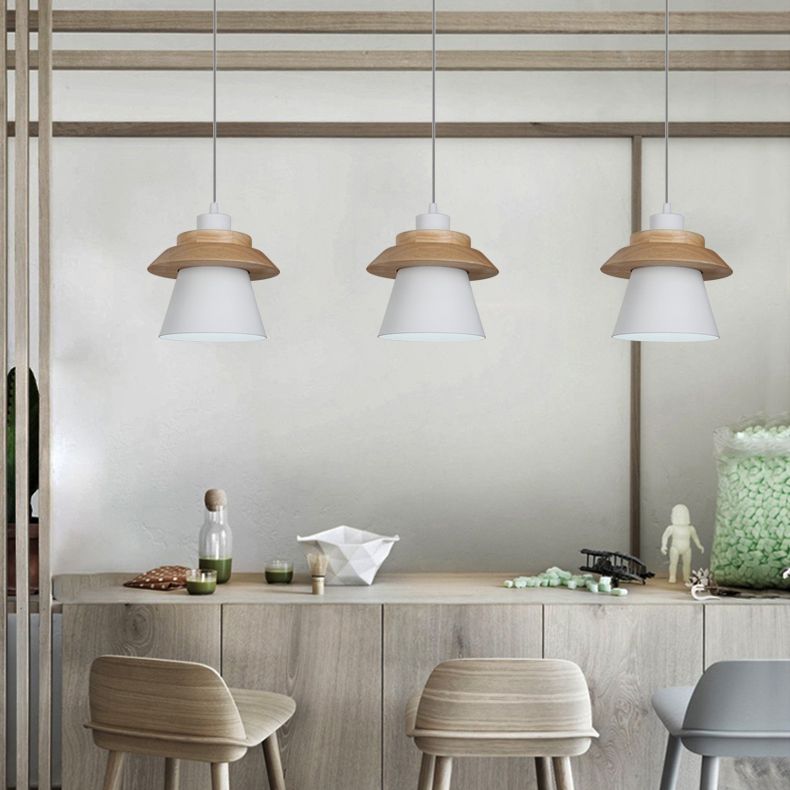 Coolie Shade Stairway Hanging Light with Wood Deco Metal 1 Light Asian Style Pendant Light