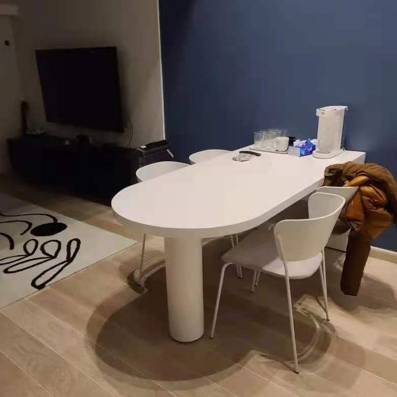 Minimalist Kitchen Irregular Shape Dining Table Solid Wood Dining Table with Double Pedestal Bases