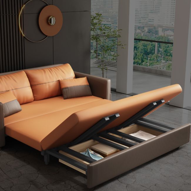 Contemporary Futon Sofa Bed with Storage Pillow Back Square Arms Sleeper Sofa