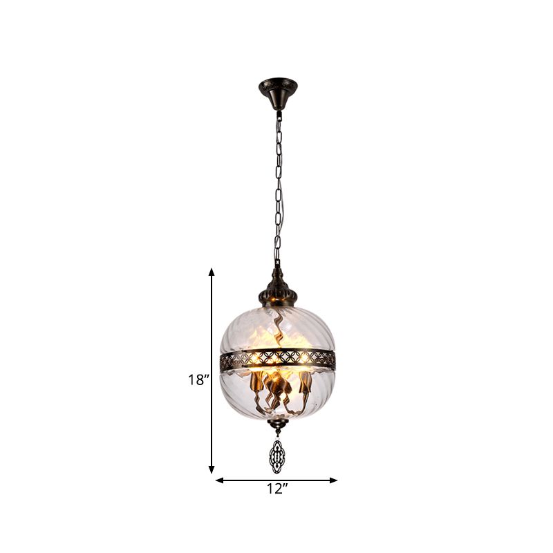 Clear Prismatic Glass Teardrop/Globe Ceiling Lamp Turkish 1 Head Restaurant Suspension Pendant Light, 18"/19.5" H