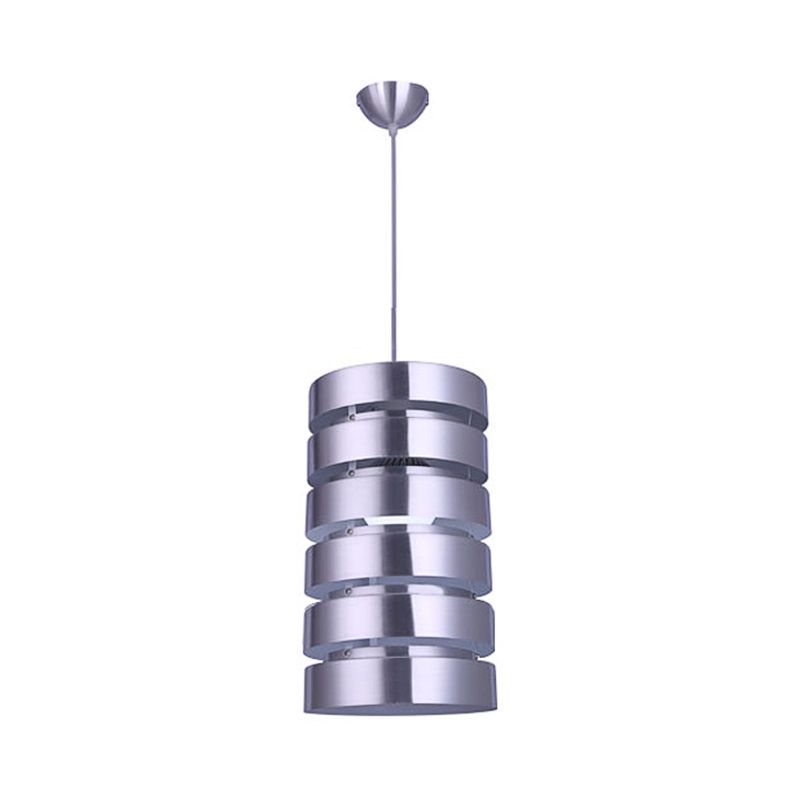 Kit de luz colgante de metal cilíndrico moderno 1 cabeza plateada colgante para comedor