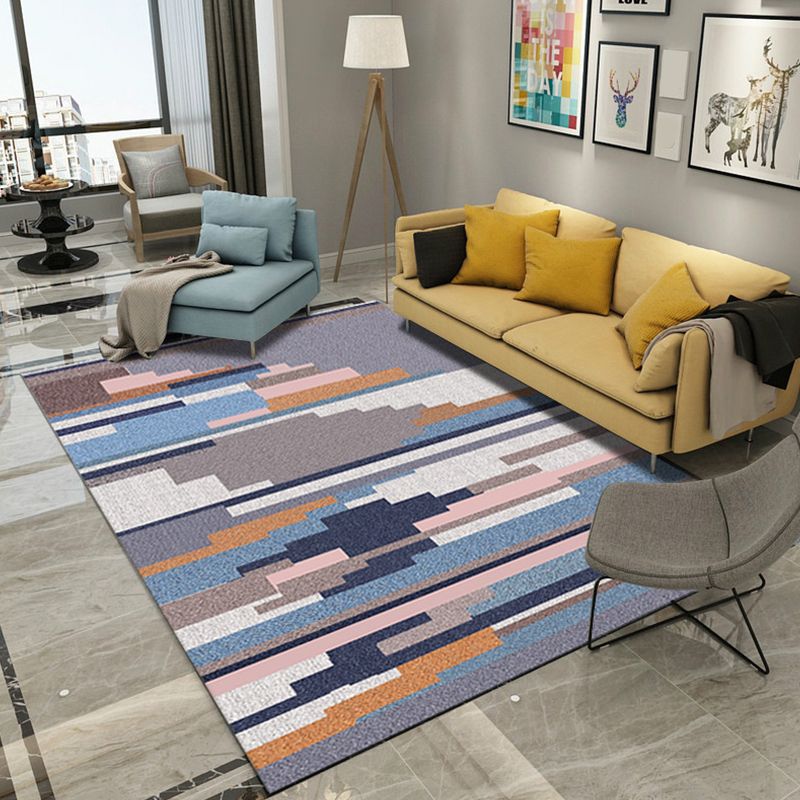 Minimalistic Living Room Rug Multicolor Geometric Line Print Rug Polypropylene Stain Resistant Anti-Slip Pet Friendly Rug
