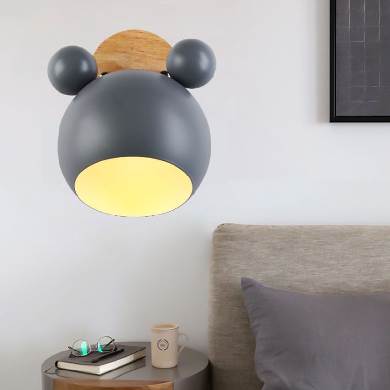 Nordic Style Globe Wall Light Wood & Metal 1 Bulb Wall Sconce for Restaurant Hallway