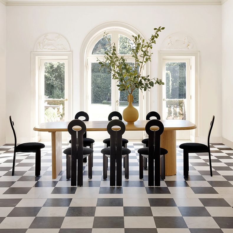 Wood Top Dining Table Modern Oval Dining Table with Double Pedestal Base