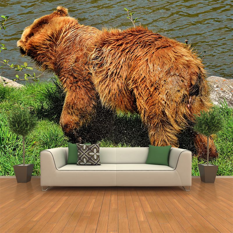 Brown Bear Wall Covering for Living Room Decor, Water Resistant, Customized Size Available