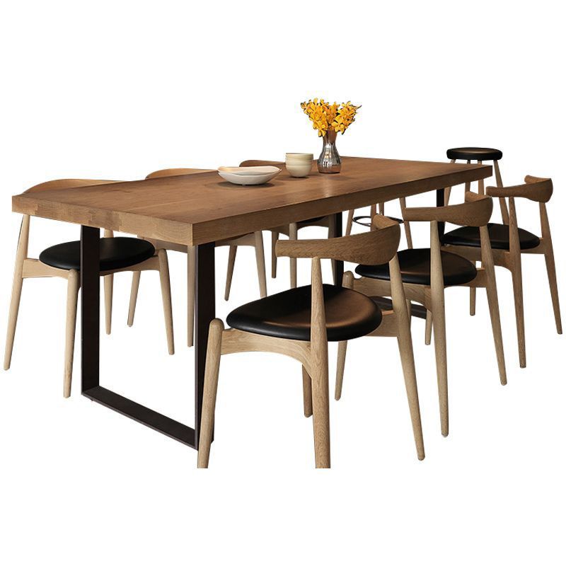 Solid Wood Top Dining Table Rectangle Wood Table with Sled Base
