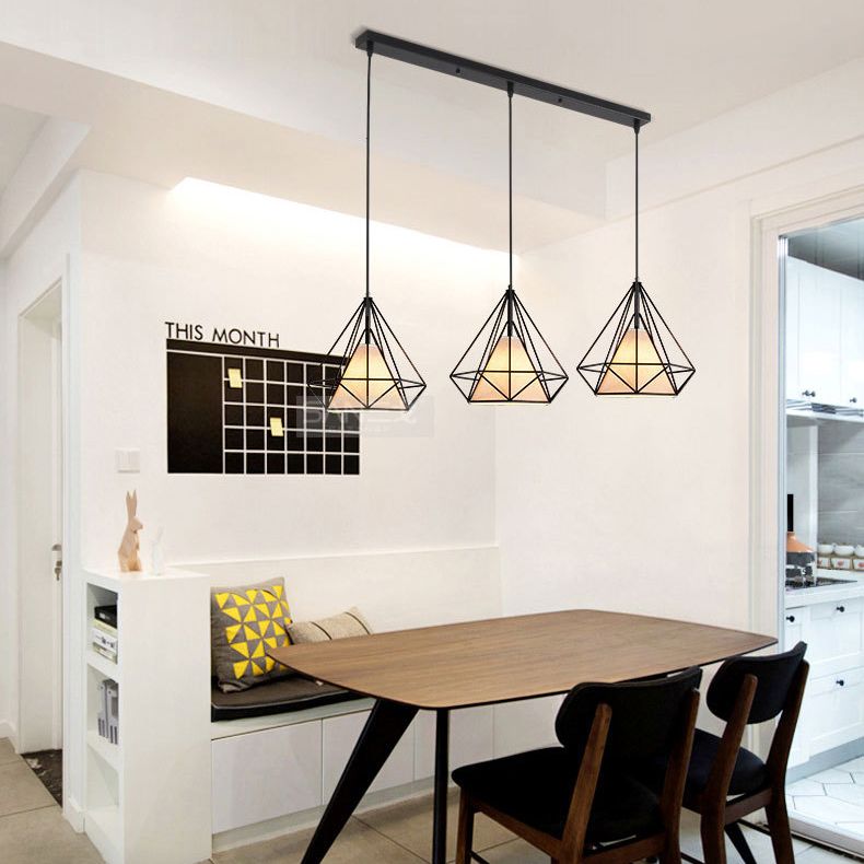3 Lights Diamond Pendant Industrial Metal Ceiling Pendant with Hanging Cord for Restaurant