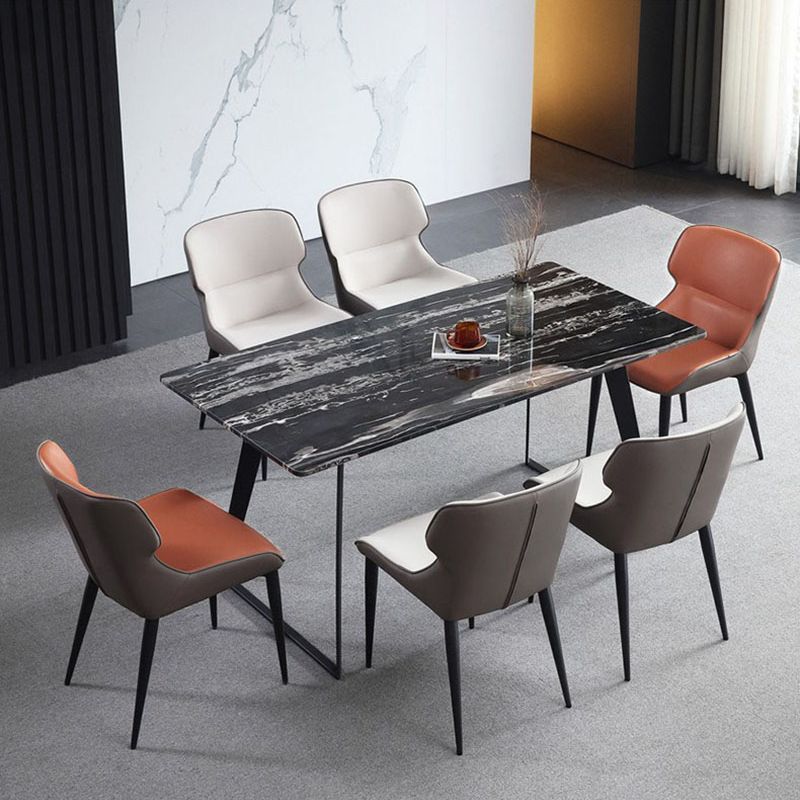 Sillas de comedor con brazo trasero de diseño moderno, sillas de comedor de cuero para cocina (juego de 2)