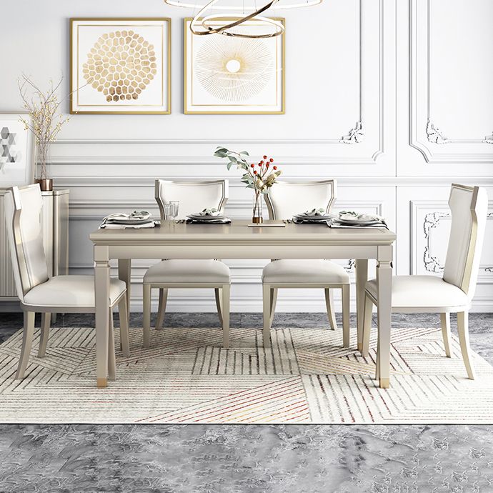 Modern Golden Wood Table Set of 5/7 with Rectangle Table Dining Set with Leather Chairs