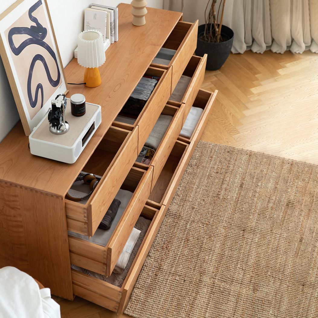 Ultra-Modern Double Dresser Solid Pine Horizontal Storage Chest Dresser for Bedroom