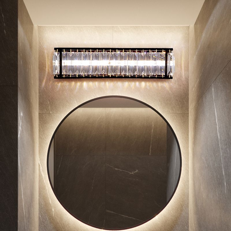 Minimalism Rectangle Vanity Wall Sconce Prismatic Crystal LED Bathroom Wall Mount Light in Black/Gold
