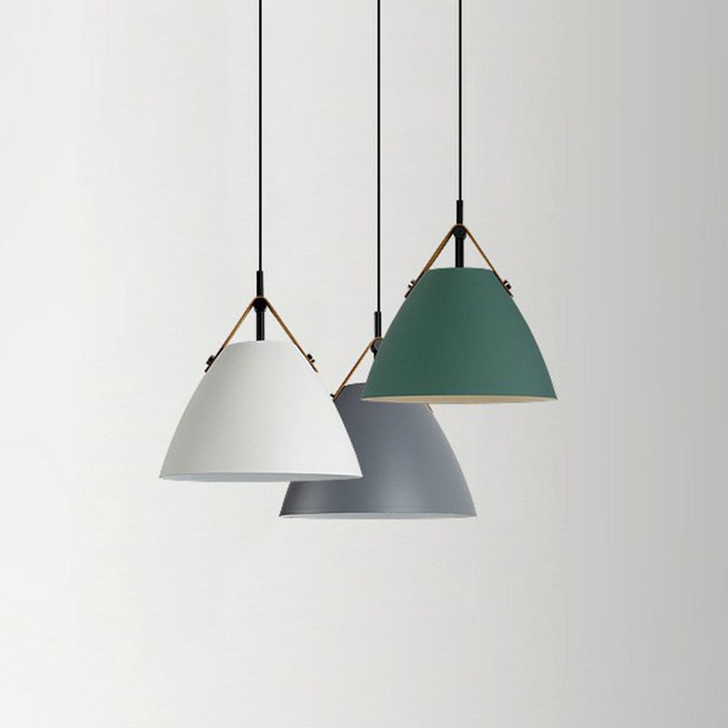 Macaron Conical Pendant lampe métallique 1 plafond de salle de tête avec diffuseur acrylique et bracelet en cuir