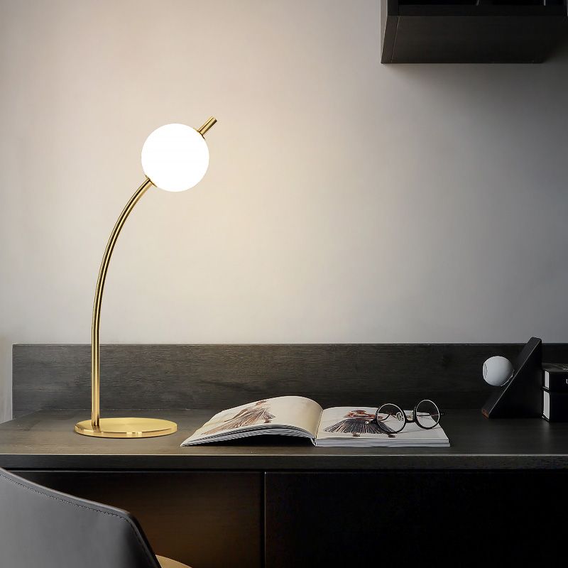 Simplicity Ball-Shade Night Lamp White Glass Bedroom LED Table Light in Gold