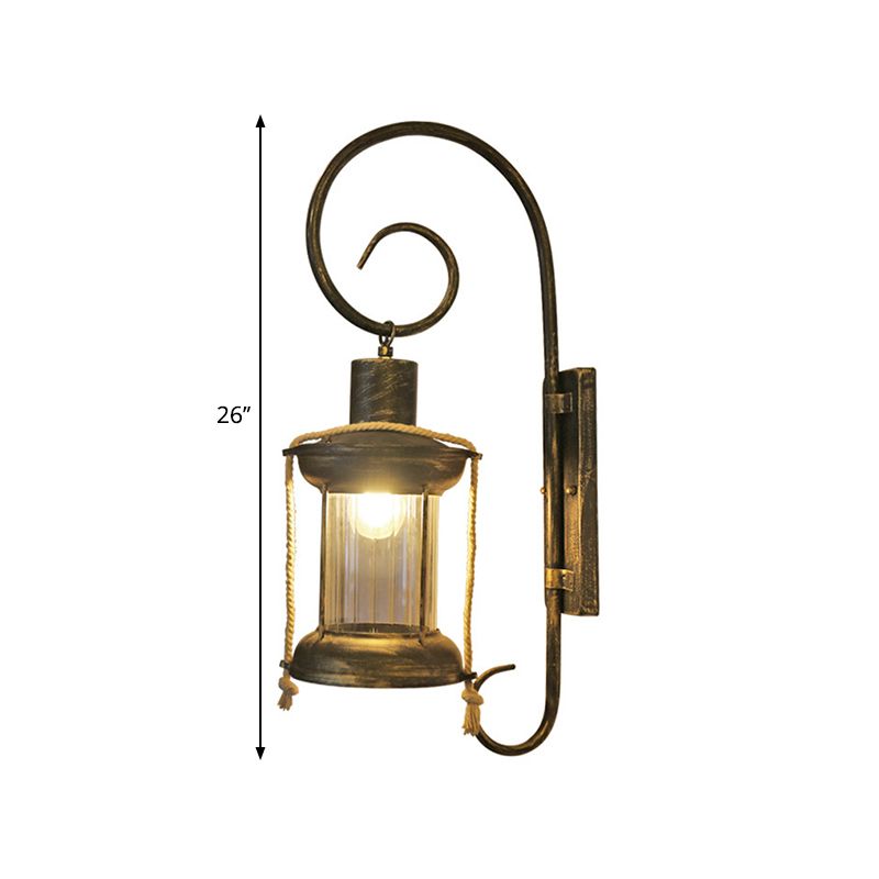 Metal Antique Bronze Wall Mount Lamp Lantern 1 Light Vintage Wall Lighting with Curvy Arm