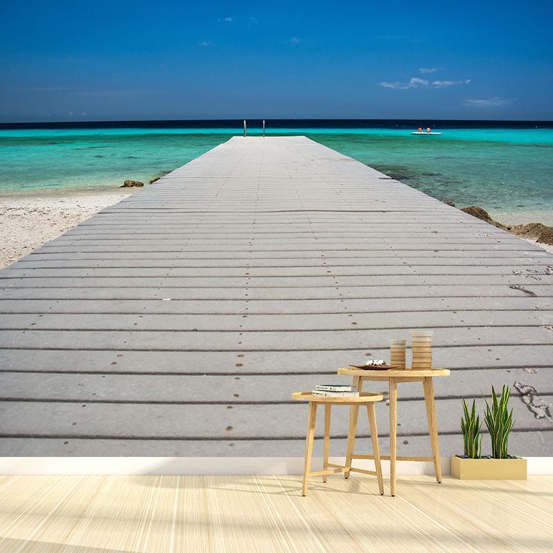 Modern Style Coastal Mural Wallpaper Mildew Resistant for Living Room Decor