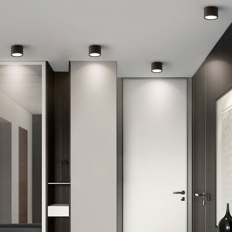 Modern Concise Corridor Flush Mount Iron Cylindrical LED Ceiling Light with Acrylic Shade