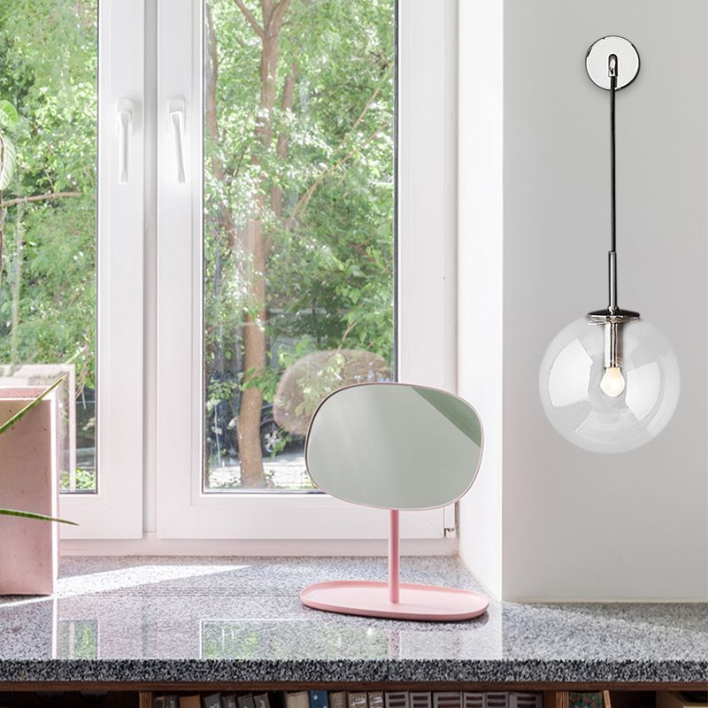 Round Clear Glass Wall Mounted Lamp Industrial Single Bulb Bedroom Vanity Sconce in Chrome/Brass/Black, 6"/8" Wide