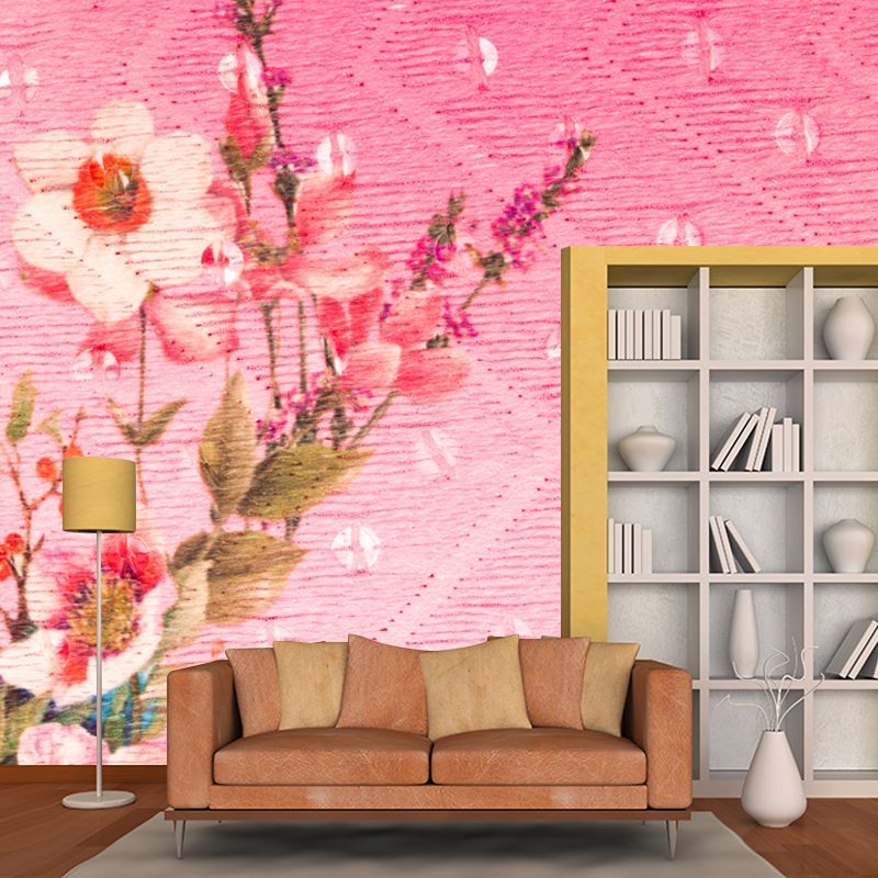 Flower Illustration Wall Mural for Living Room Girls Women Bedroom, Water Resistant