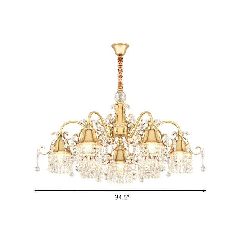 Gol Bell Chandelier minimaliste 7/9 Lumières Kit de lampe de suspension de brin de perle en cristal pour le salon