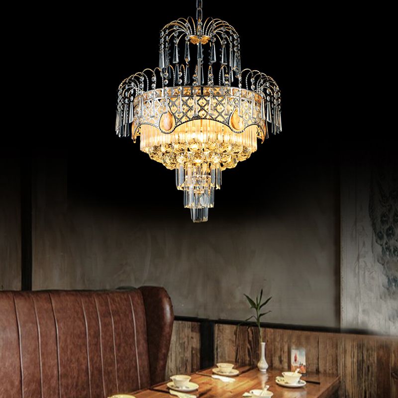Modern 3/5 Lights Chandelier Light with Crystal Shade Gold Tiered Ceiling Light for Dining Room, 18"/19.5" Wide