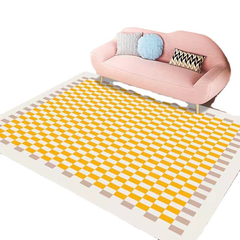 Yellow Grid Pattern Rug Polyester Modern Rug Washable Rug for Living Room