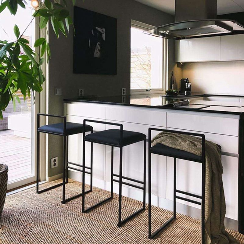 Modern Armless Backrest Counter Stool Iron Cafe Bar Stool with Cushion and Pedal