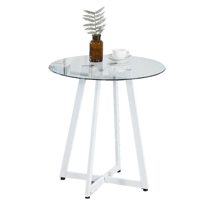 Simplicité style rond table à manger piédestal meubles de maison en verre transparent